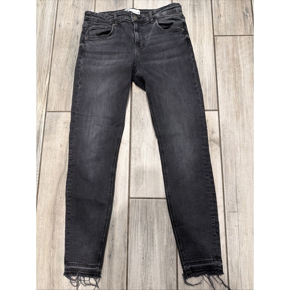 ZARA Women's High Rise Skinny Slim Jeans Black Charcoal Wash Denim 5-Pocket 8/30